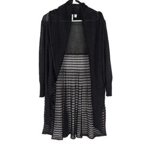 Relativity Women's Black Open Knit Crochet Long Cardigan Duster Sweater Shawl L